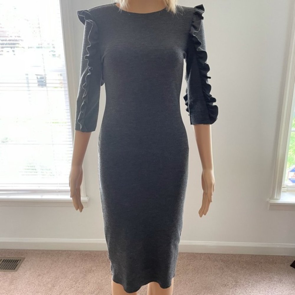 ❤️ ZARA Grey Long Dress with Raffle Sleeves